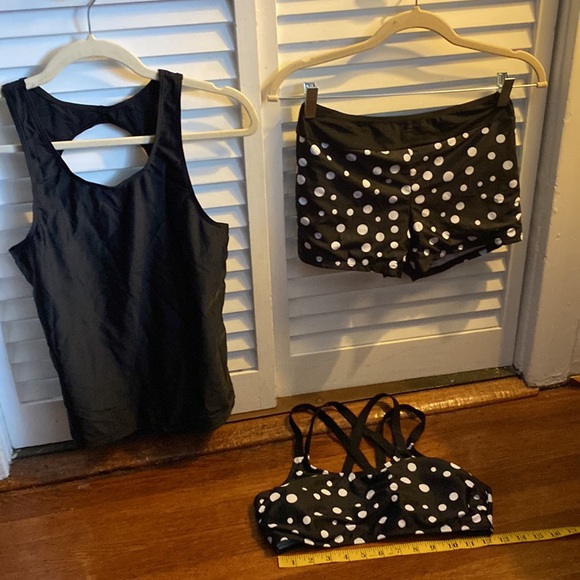 NWOT Yonique SM Black & White Polka Dot 3 Piece Tankini - Picture 8 of 16